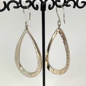 Hammered Sterling Silver Teardrop Hoop Earrings Stamped Mexico 925 HOB Elegant
